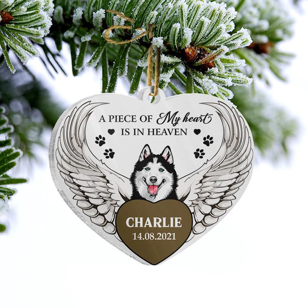 A Piece Of My Heart Is In Heaven Dog Memorial Gift Personalized Custom Heart Ornament, Car Ornaments Christmas, Car Decorations