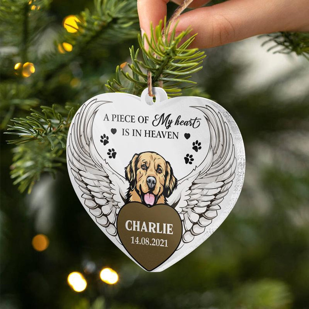 A Piece Of My Heart Is In Heaven Dog Memorial Gift Personalized Custom Heart Ornament, Car Ornaments Christmas, Car Decorations