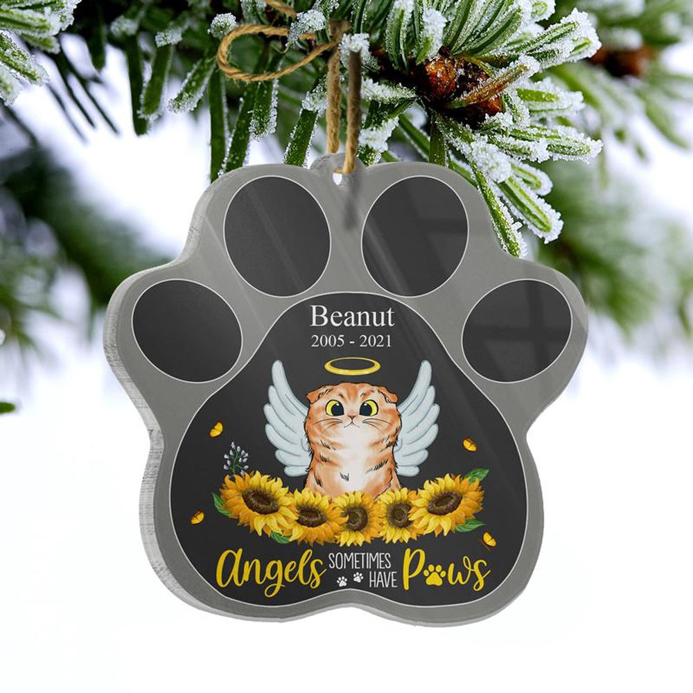 Angels Have Paws Cat Dog Memorial Gift Personalized Custom Paw Shaped Ornament Pet Lovers, Cat Ornament Car Decor