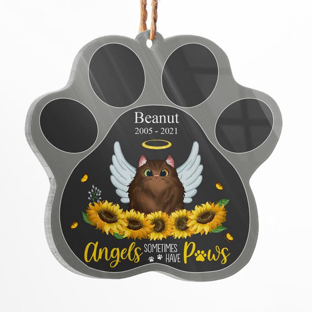 Angels Have Paws Cat Dog Memorial Gift Personalized Custom Paw Shaped Ornament Pet Lovers, Cat Ornament Car Decor