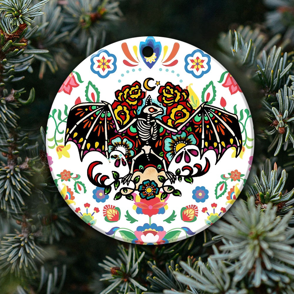 Bat Ornament Day Of The Dead Dia De Los Muertos Art Print Animal Ornament, Car Ornaments Christmas, Car Decorations