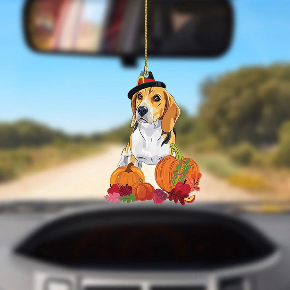 Beagle Thanksgiving Ornament, Fall Pumpkin Farmhouse Autumn Decor, Dog Lovers Gift, Car Ornaments Christmas, Car Decorations