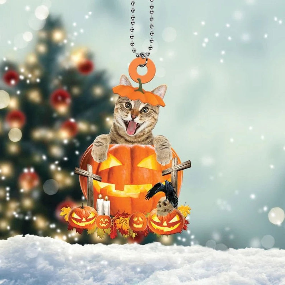 Begal Cat Car Ornament, Bengal, Pumpkin, Skull, Autumn, Halloween, Car Hanging Oament, Cat Ornament Car Decor