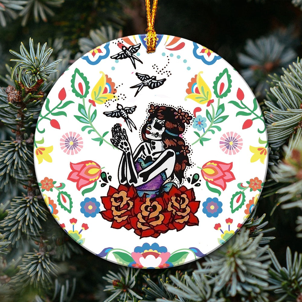 Bird Girl Ornament Skull Ornament Day Of The Dead Sugar Skull Girl Tattoo Art Print Dia De Los Muertos Hanging, Car Ornaments Christmas