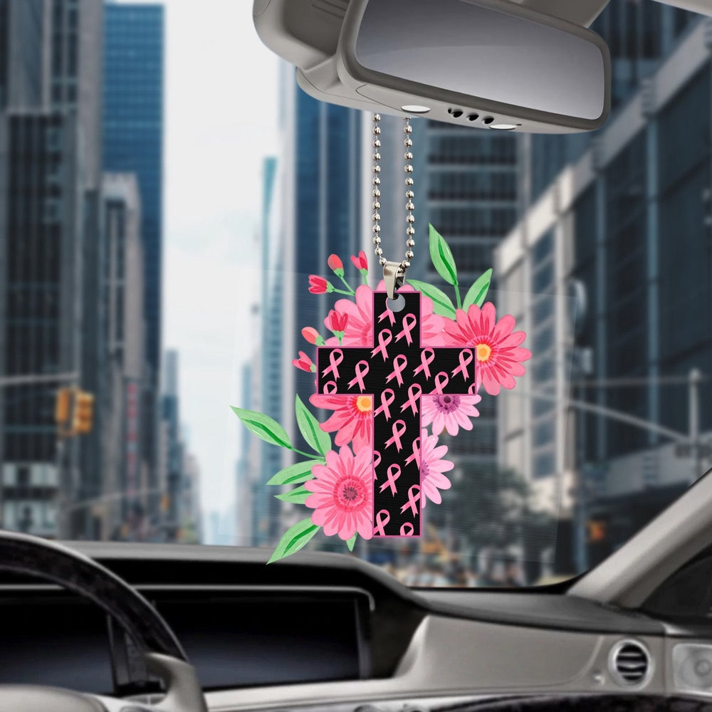 Breast Cancer Jesus Cross Ornament, Car Ornaments Christmas, Car Decorations