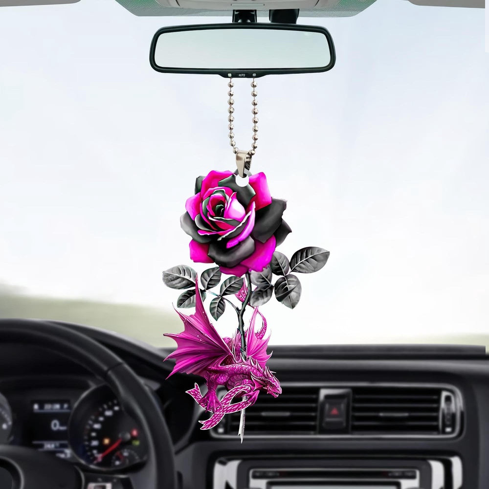 Breast Cancer Rose Dragon Ornament, Car Ornaments Christmas, Car Decorations