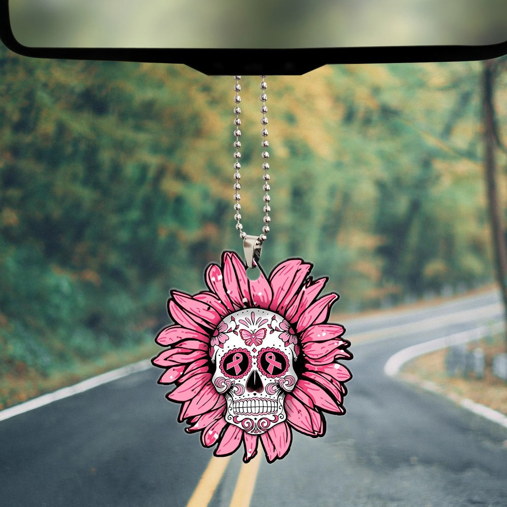 Breast Cancer Skull Ornament, Car Ornaments Christmas, Car Decorations