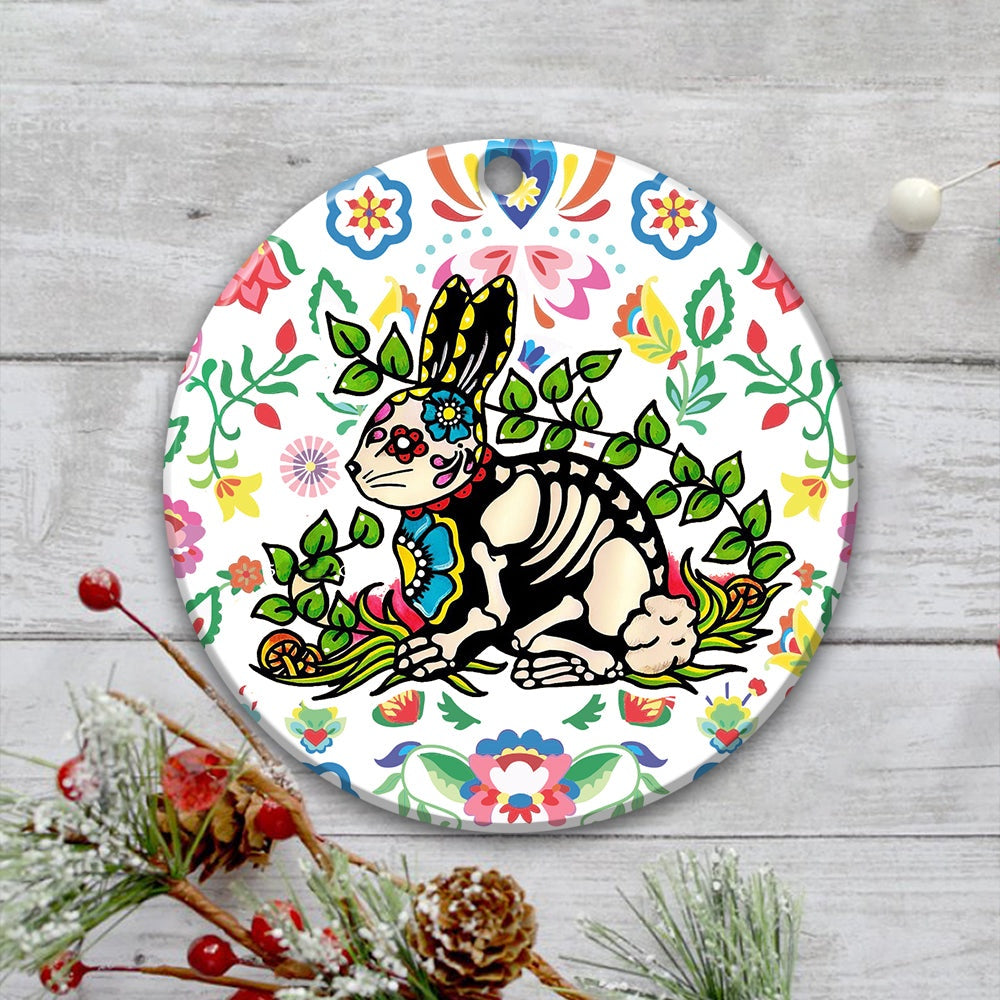 Bunny Ornament Day Of The Dead Dia De Los Muertos Art Print Animal Ornament, Car Ornaments Christmas, Car Decorations