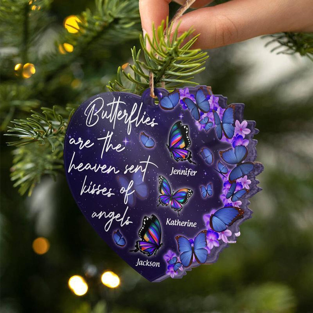 Butterflies Are Heaven Sent Kisses - Memorial Gift - Personalized Custom Heart Acrylic Ornament, Car Ornaments Christmas, Car Decorations