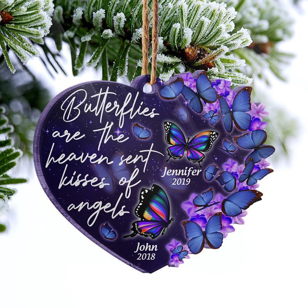 Butterflies Are Heaven Sent Kisses - Memorial Gift - Personalized Custom Heart Acrylic Ornament, Car Ornaments Christmas, Car Decorations