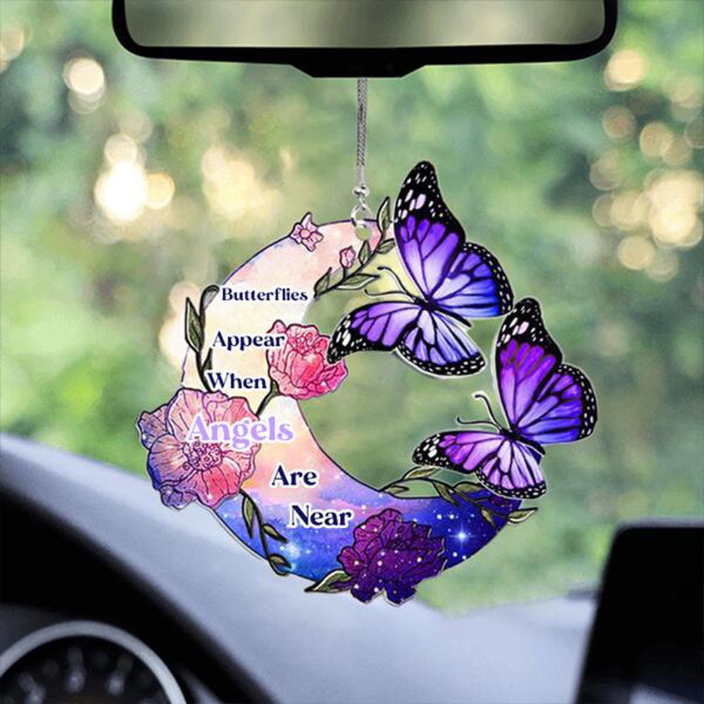 Butterfly Appear When Angels Are Near Ornament Butterflies And Crescent Moon Car Decor, Car Ornaments Christmas, Car Decorations