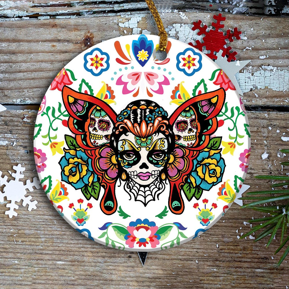 Butterfly Girl Ornament Skull Ornament Day Of The Dead Sugar Skull Girl Tattoo Art Print Dia De Los Muertos Hanging Ornament