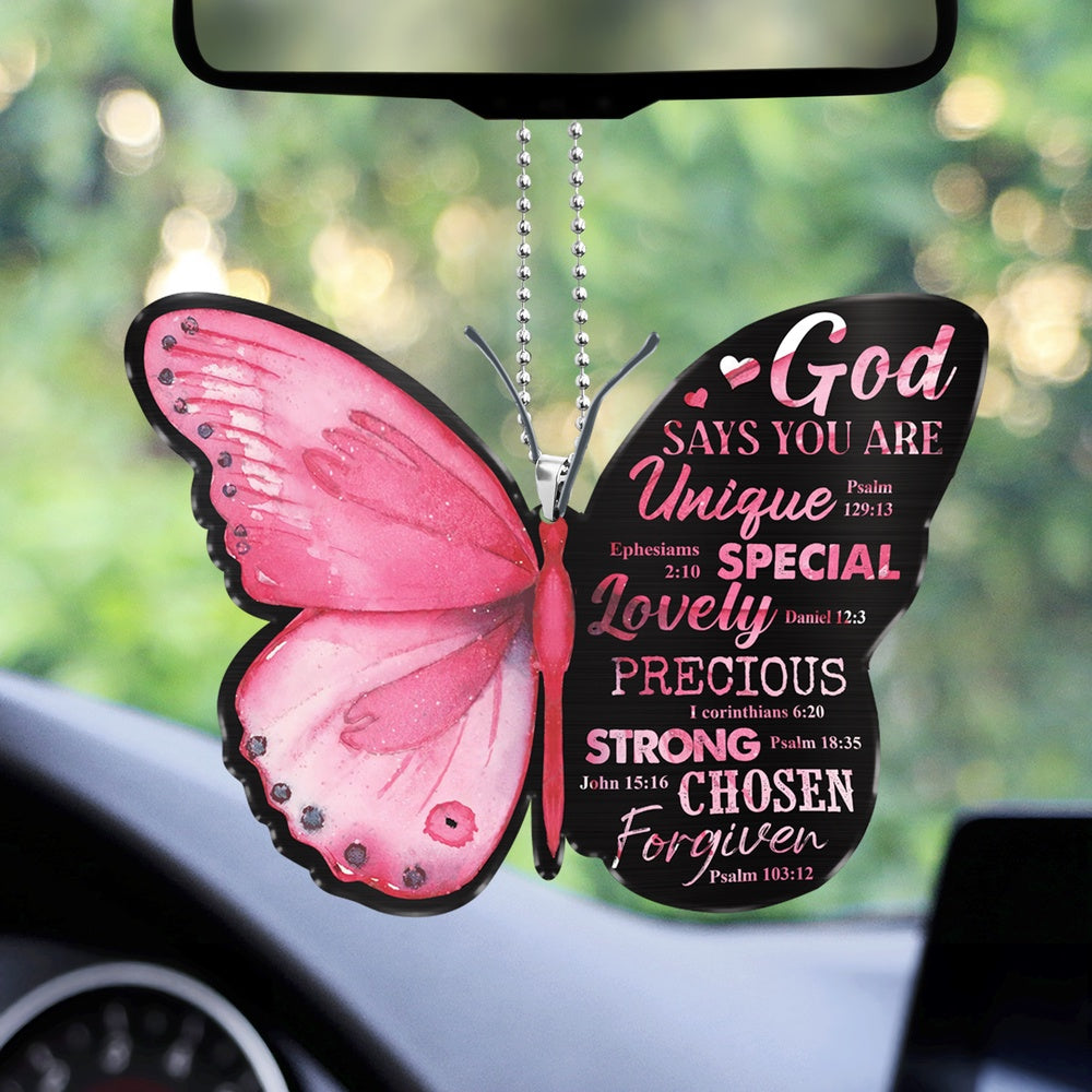 Butterfly God Says You Are Pink Ornament, Car Ornaments Christmas, Car Decorations