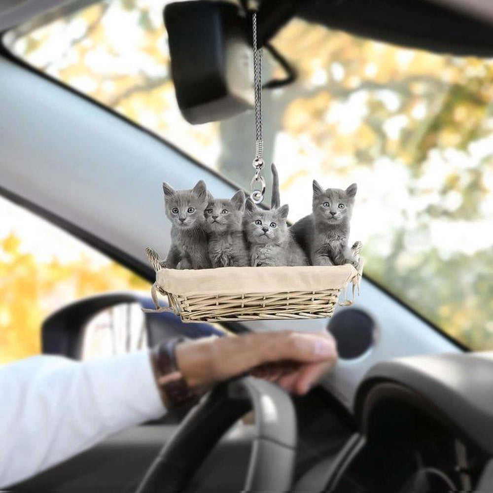 Cat Kittens In Basket Car Hanging Ornament, Cat Ornament Car Decor