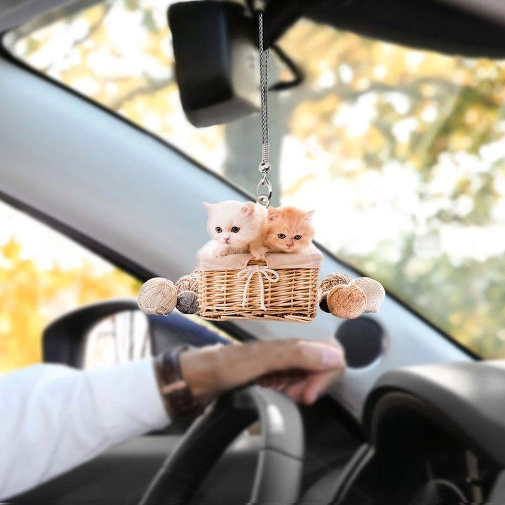 Cat Kittens In Basket Car Hanging Ornaments, Cat Ornament Car Decor
