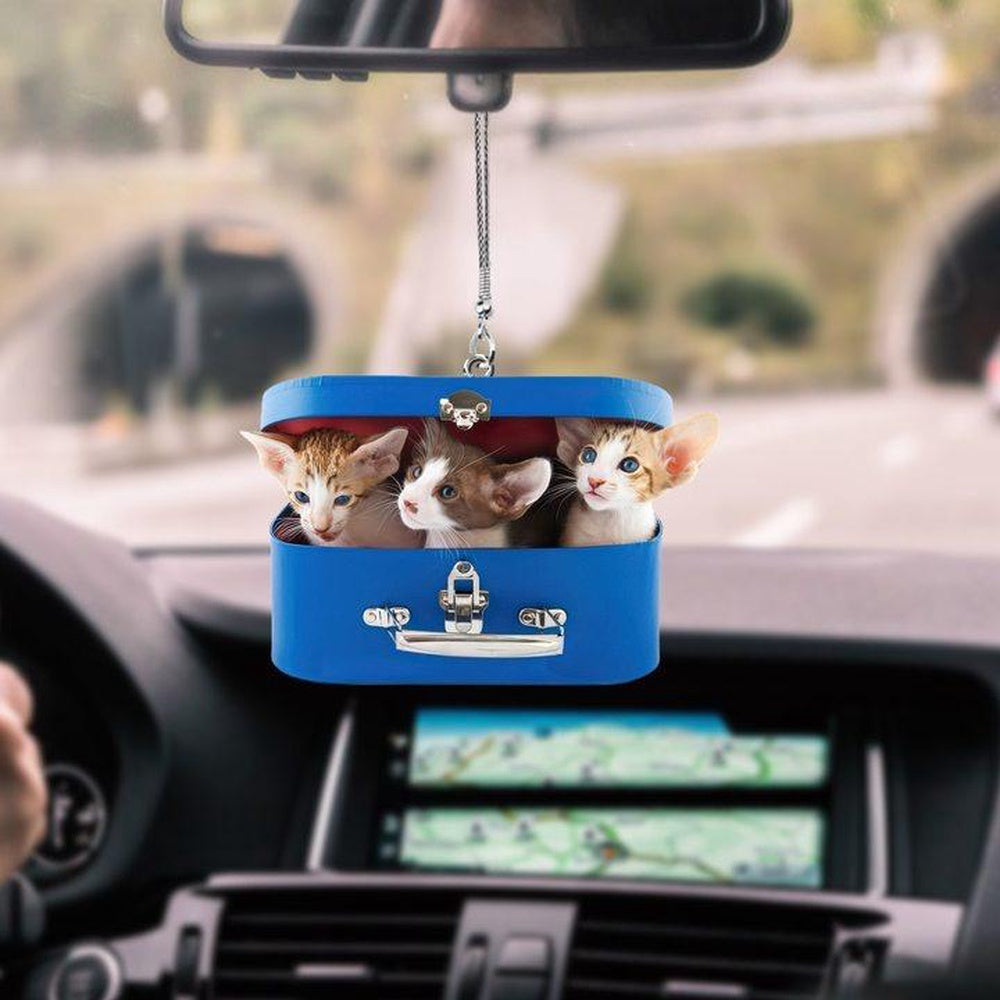 Cat Kittens In Suitcase Car Hanging Ornament, Cat Ornament Car Decor