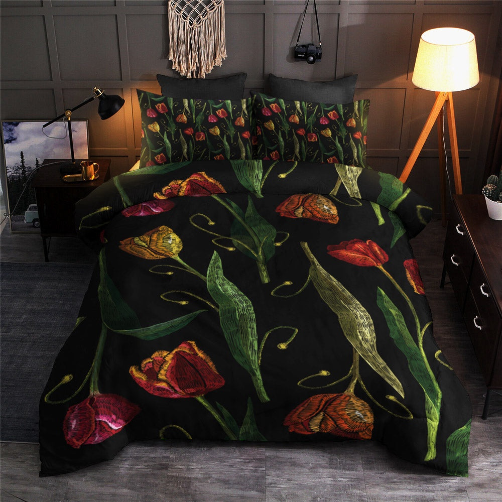 Christmas Bedding Set Tulip Embroidered Pattern Print Design Bedding Sets 2 Oyypei Christmas Bedding Set, Tulip Embroidered Pattern Print Design  Bedding Sets