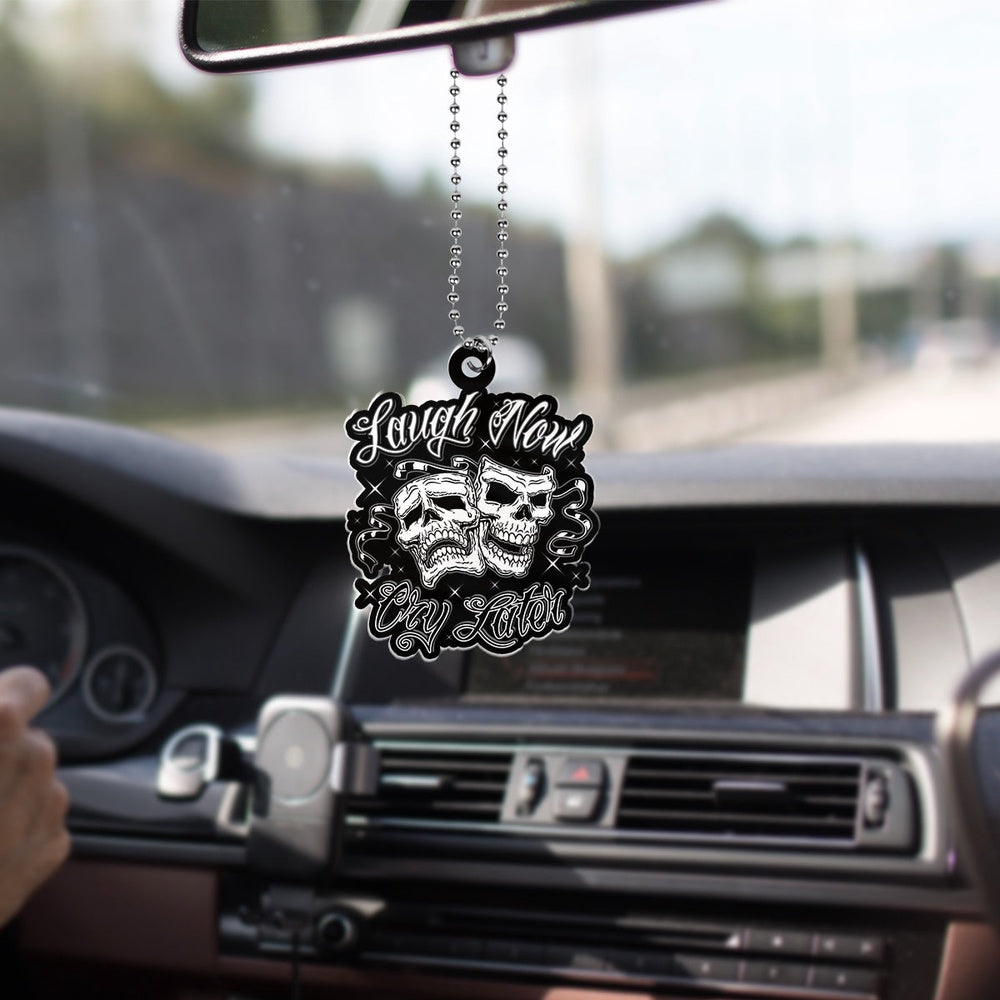 Comedy Tragedy Laugh Now Cry Car Ornament Skull Gift, Car Ornaments Christmas, Car Decorations