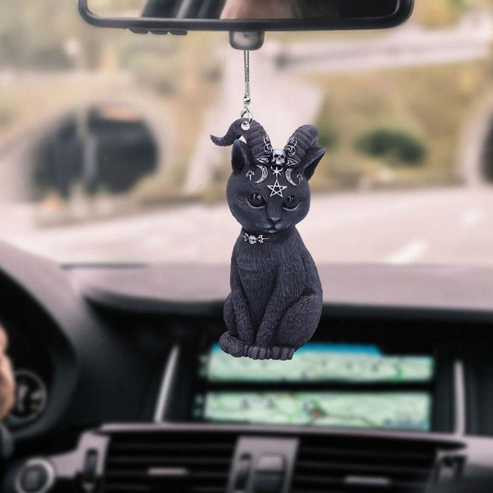 Cult Cuties Black Cat Witch Halloween Witch 3D Printed Car Ornament, Cat Ornament Car Decor