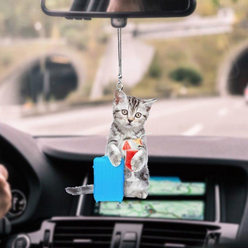 Cute Cat Kitten In Suitcase Car Hanging Ornament, Cat Ornament Car Decor