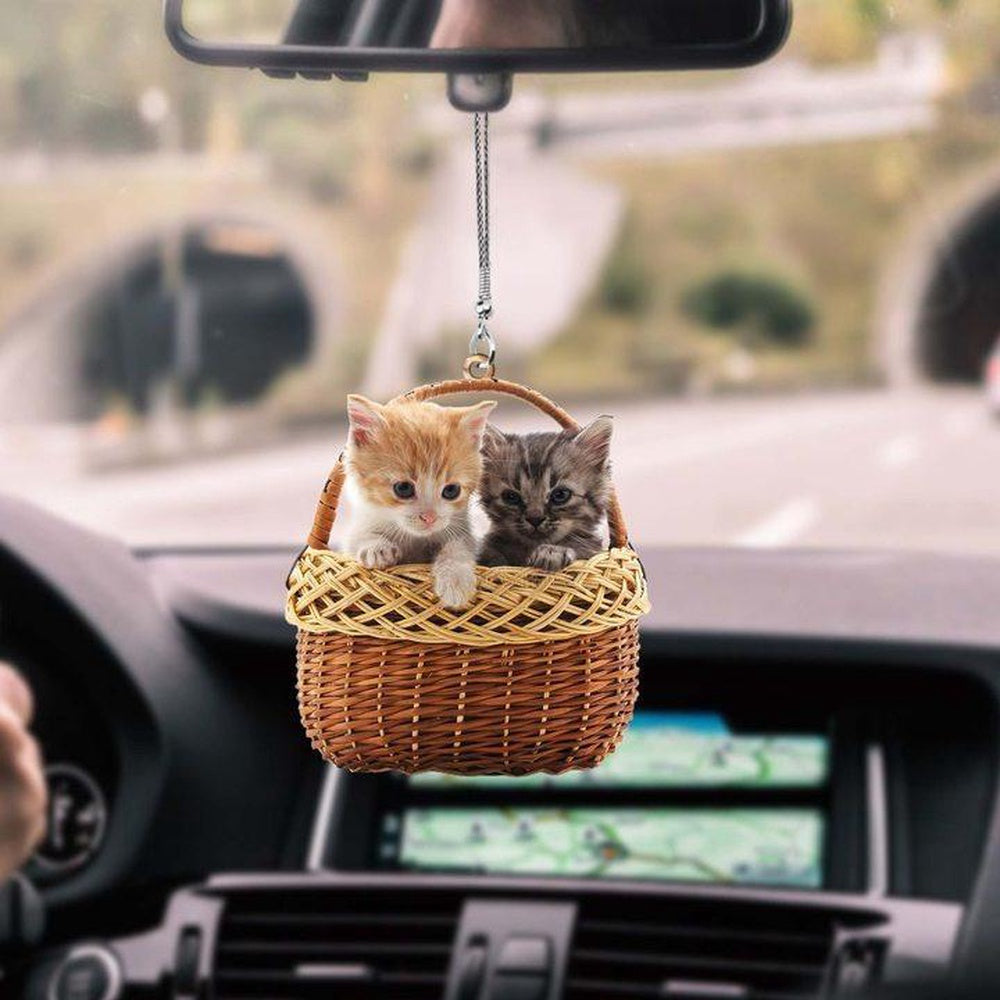 Cute Cat Kittens In Basket Car Hanging Ornament, Cat Ornament Car Decor
