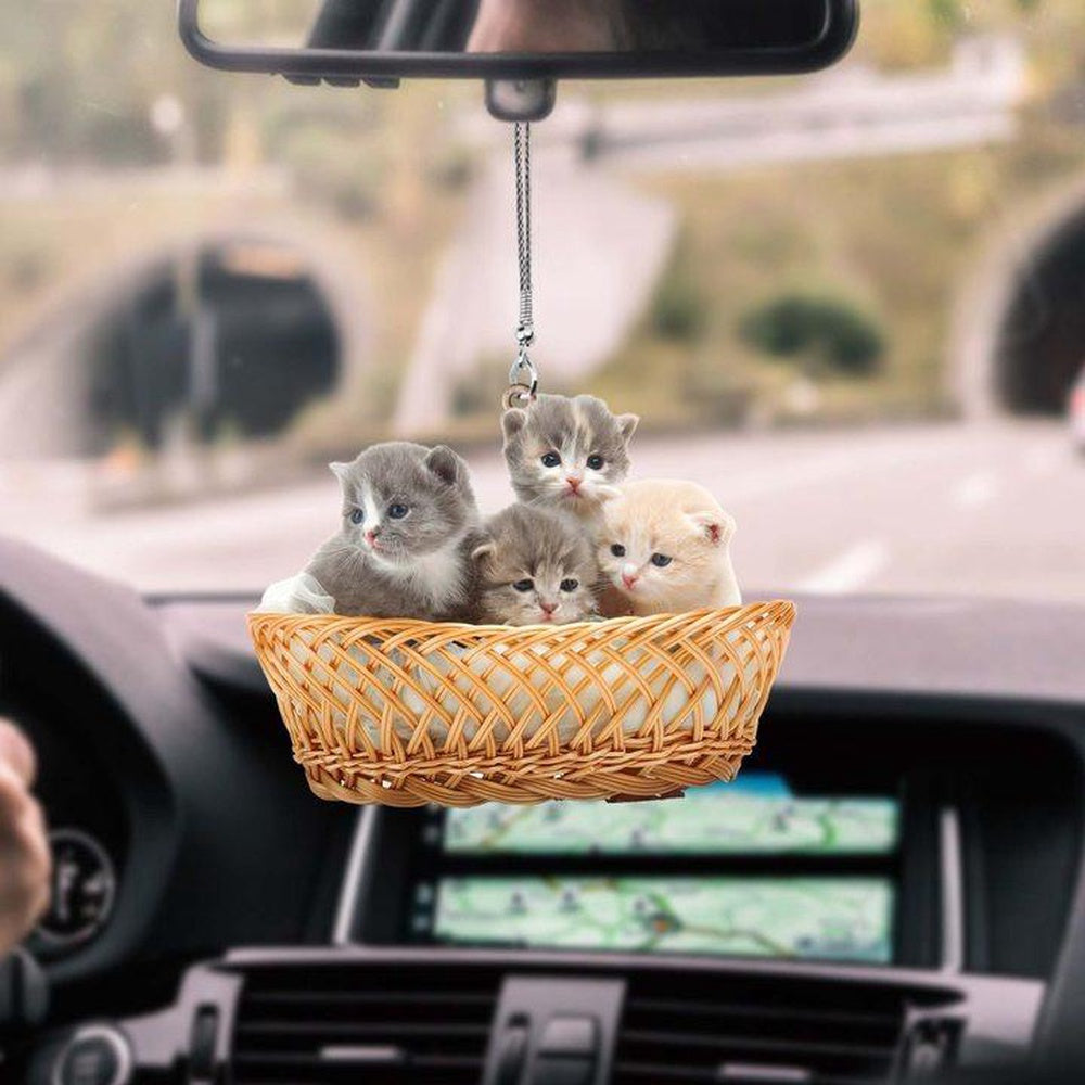Cute Cat Kitty In Basket Car Hanging Ornament, Cat Ornament Car Decor