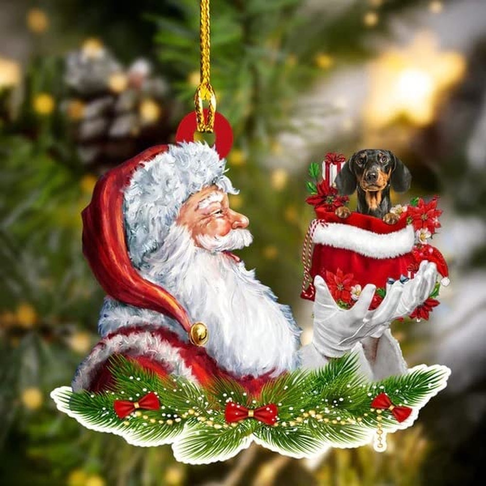 Dachshund And Santa Claus Christmas Ornament For Dog Lovers Dog Mom Acrylic Dog Ornament, Car Ornaments Christmas, Car Decorations