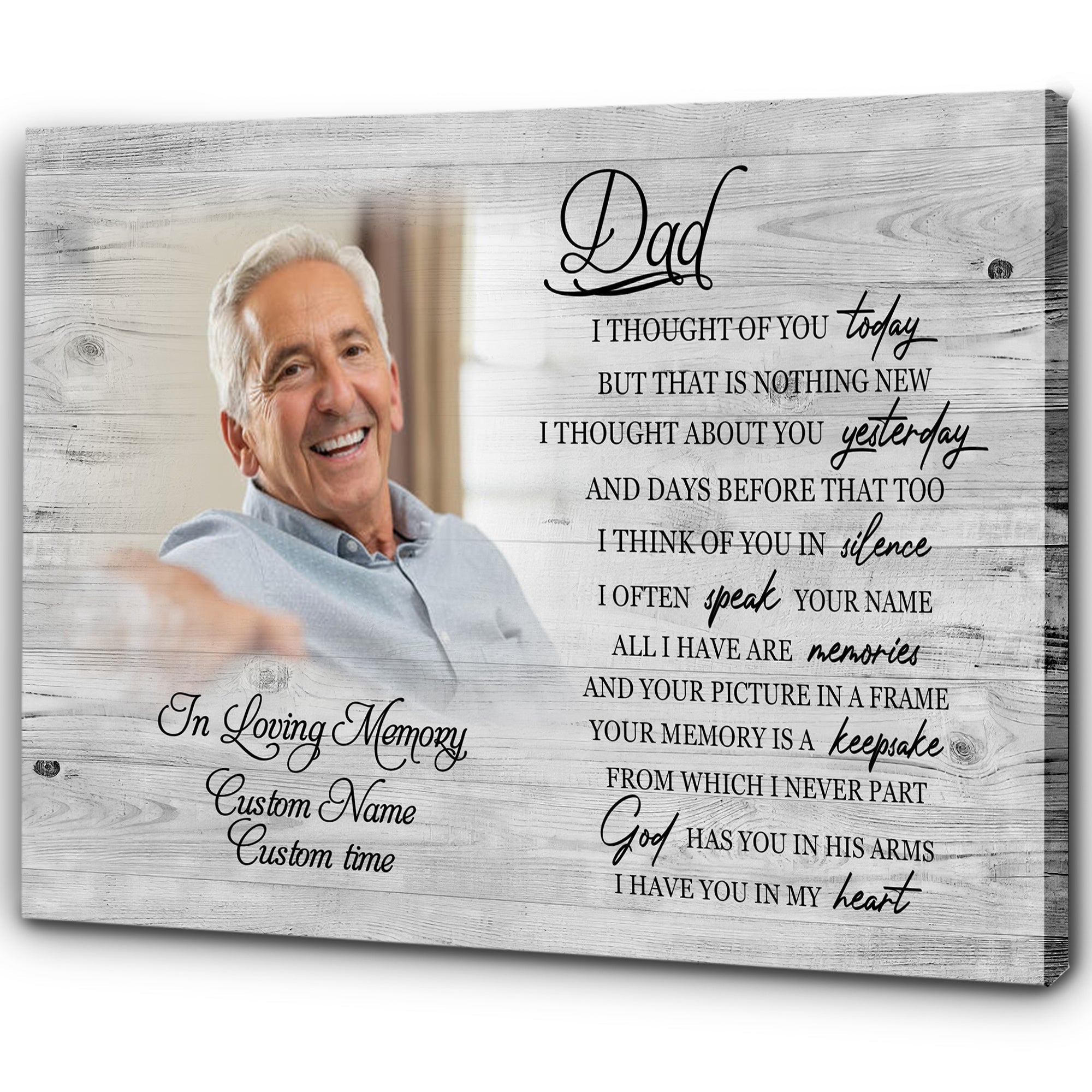 Dad Memorial Canvas Personalized Photo I Thought Of You Today Dad Remembrance, Father In Heaven Memorial Sympathy Memorial Gift For Loss Of Father