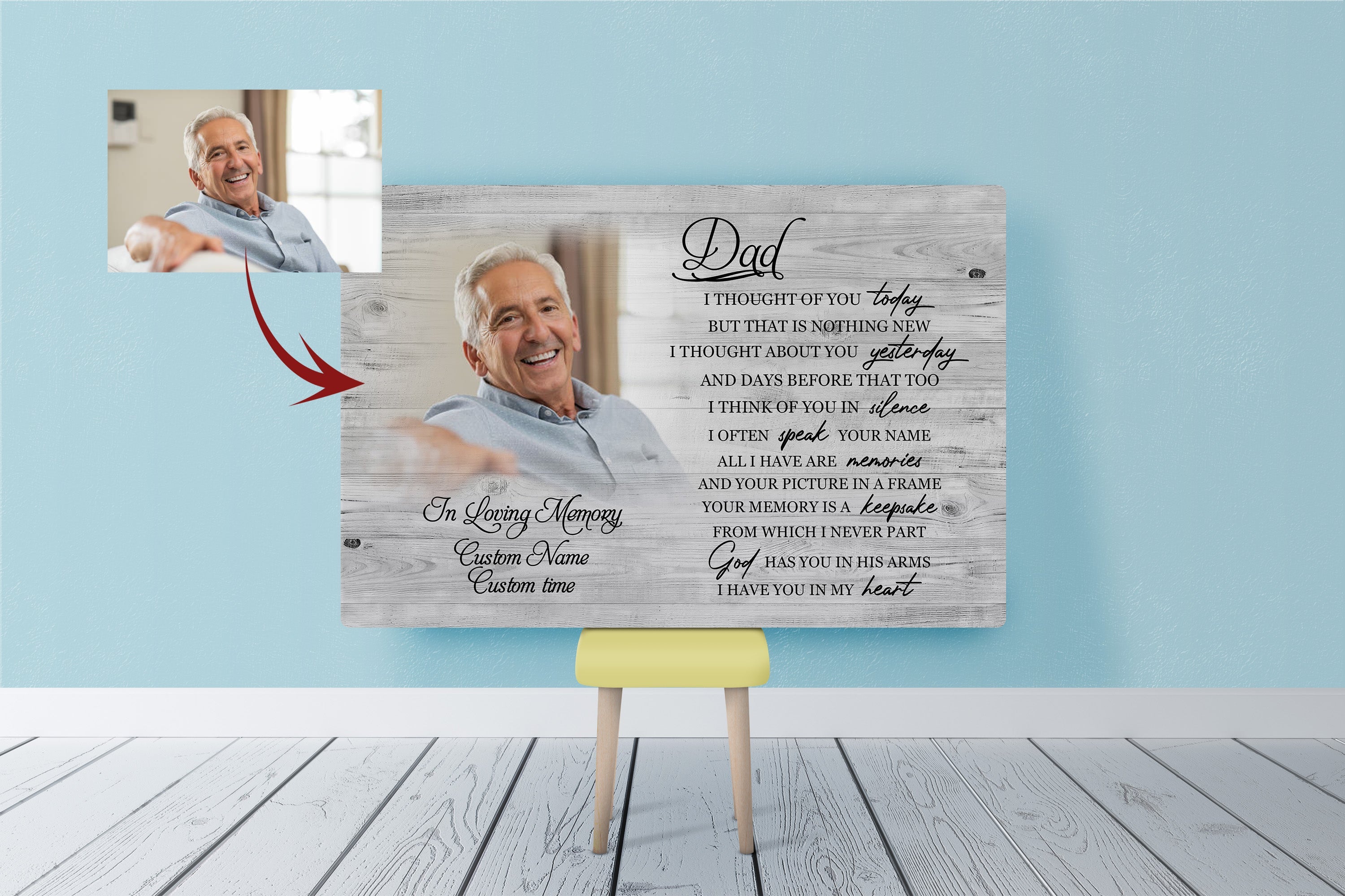 Dad Memorial Canvas Personalized Photo I Thought Of You Today Dad Remembrance, Father In Heaven Memorial Sympathy Memorial Gift For Loss Of Father