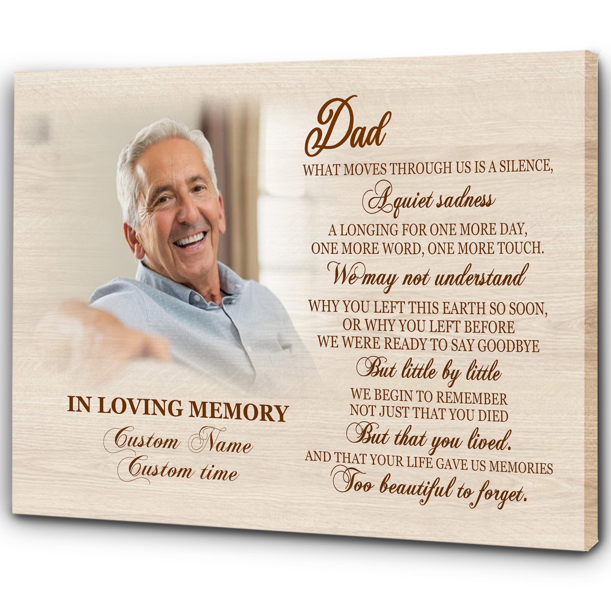 Dad Memorial Canvas Personalized Photo Too Beautiful To Forget Dad Remembrance Memorial Gift For Loss Of Father, In Memory Of Dad