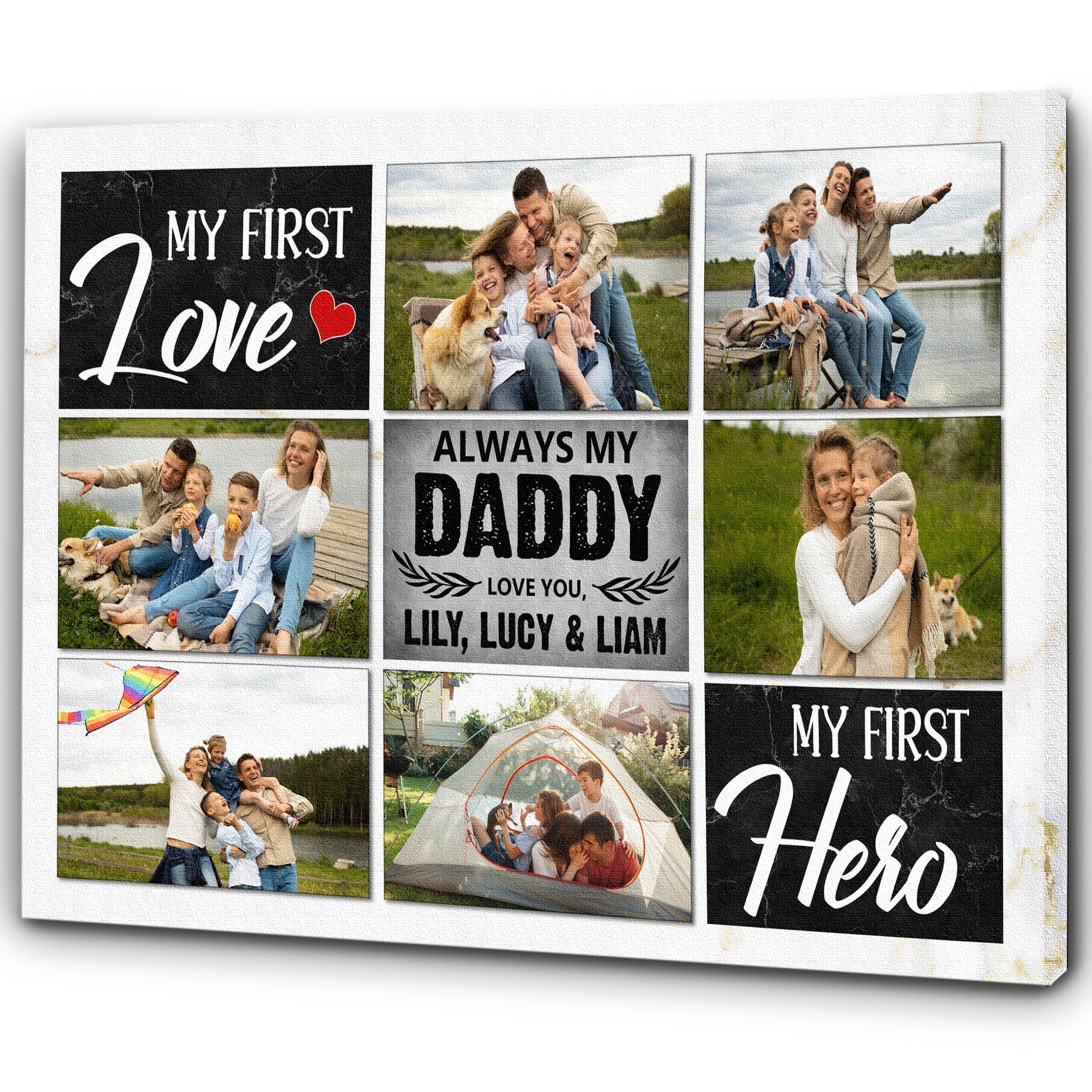 Dad Personalized Canvas Custom Photo Collage Father'S Day Gift First Love First Hero Birthday Christmas