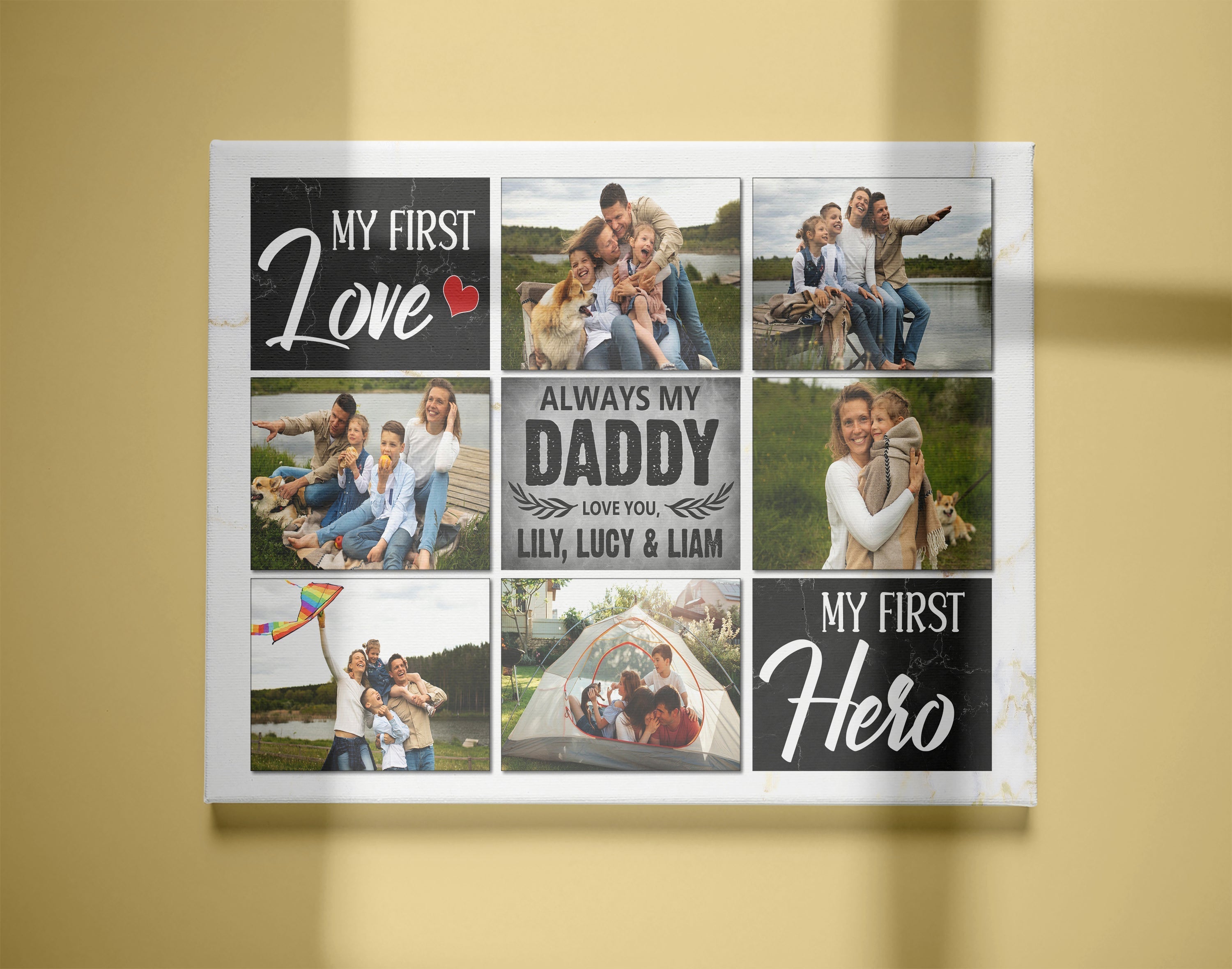 Dad Personalized Canvas Custom Photo Collage Father'S Day Gift First Love First Hero Birthday Christmas