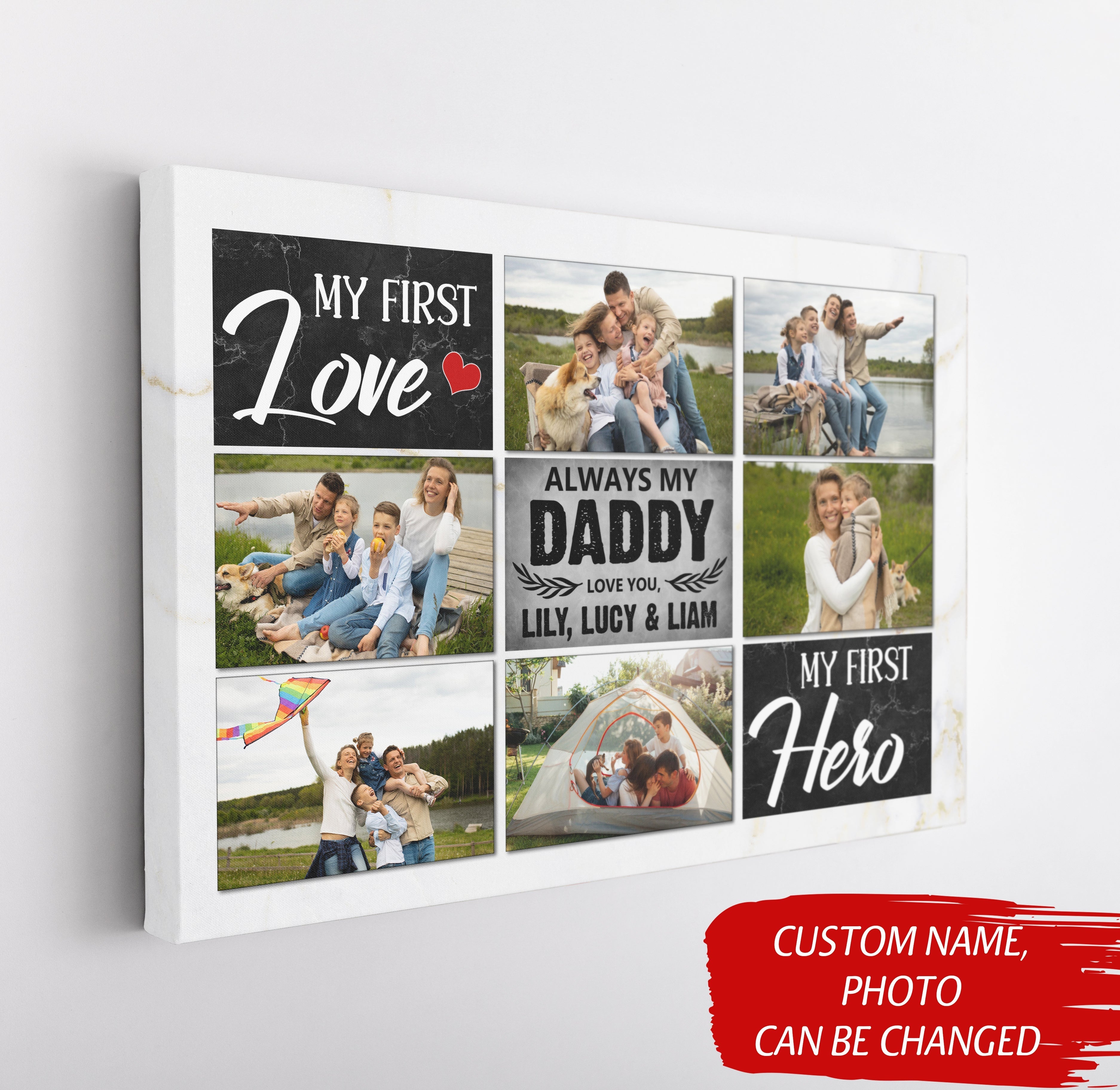 Dad Personalized Canvas Custom Photo Collage Father'S Day Gift First Love First Hero Birthday Christmas