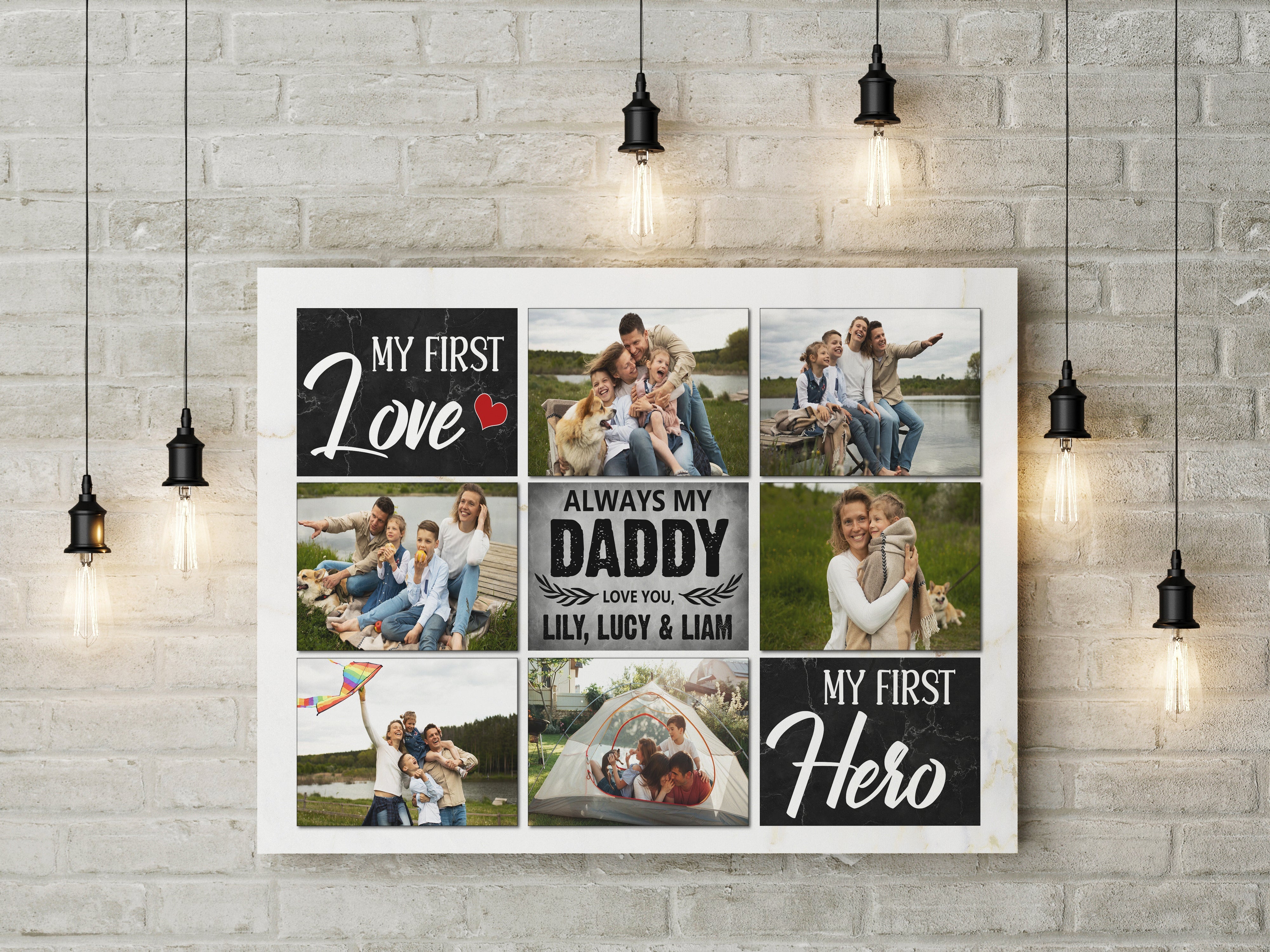 Dad Personalized Canvas Custom Photo Collage Father'S Day Gift First Love First Hero Birthday Christmas