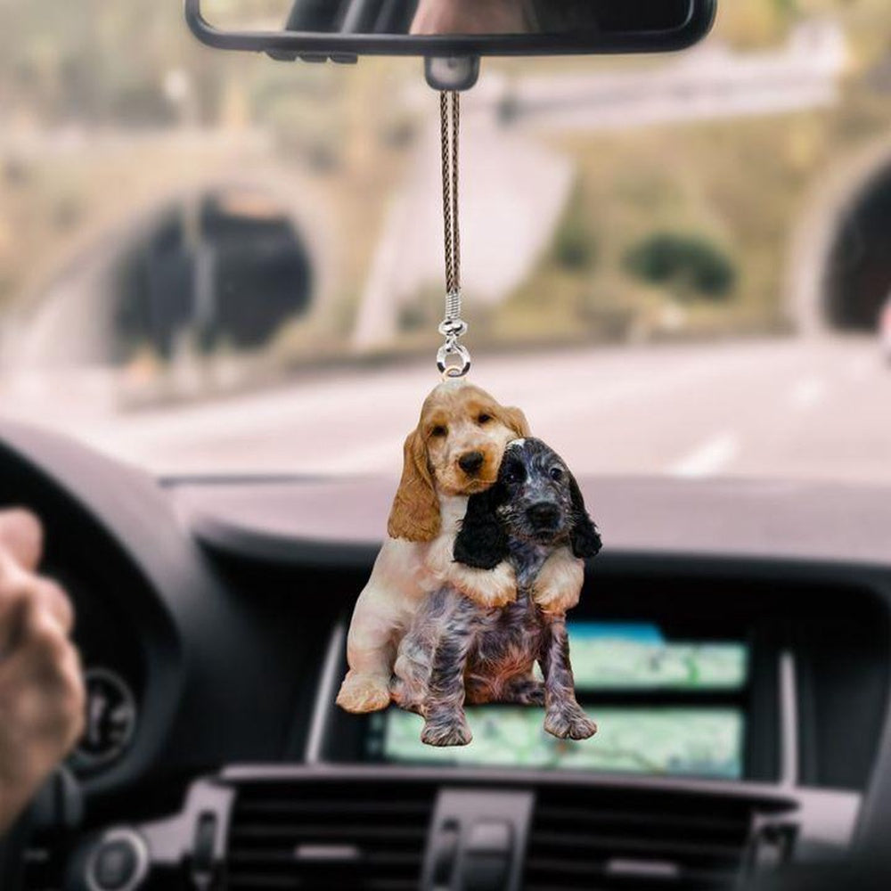 English Cocker Spaniel Puppy Couple Car Hanging Ornament, Car Ornaments Christmas, Car Decorations