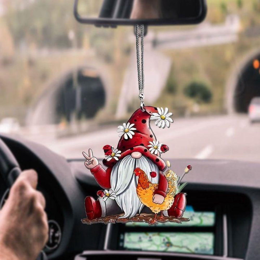 Gnome Happy With Rooster Car Hanging Ornament, Car Ornaments Christmas, Car Decorations