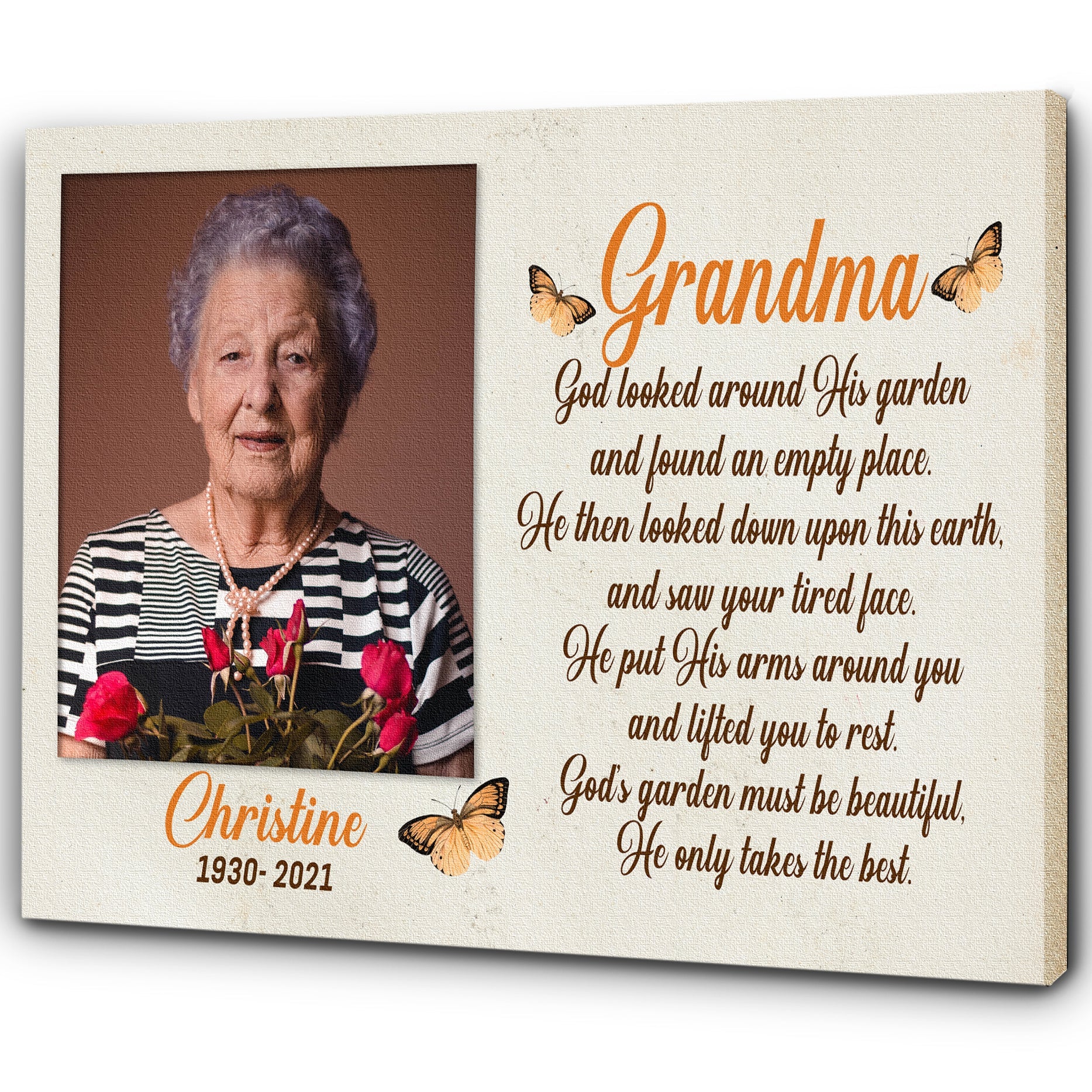 Personalized Memorial Canvas Angel Grandma In Heaven, Memorial Gift For Loss Of Grandmother - Grandma Remembrance Gift