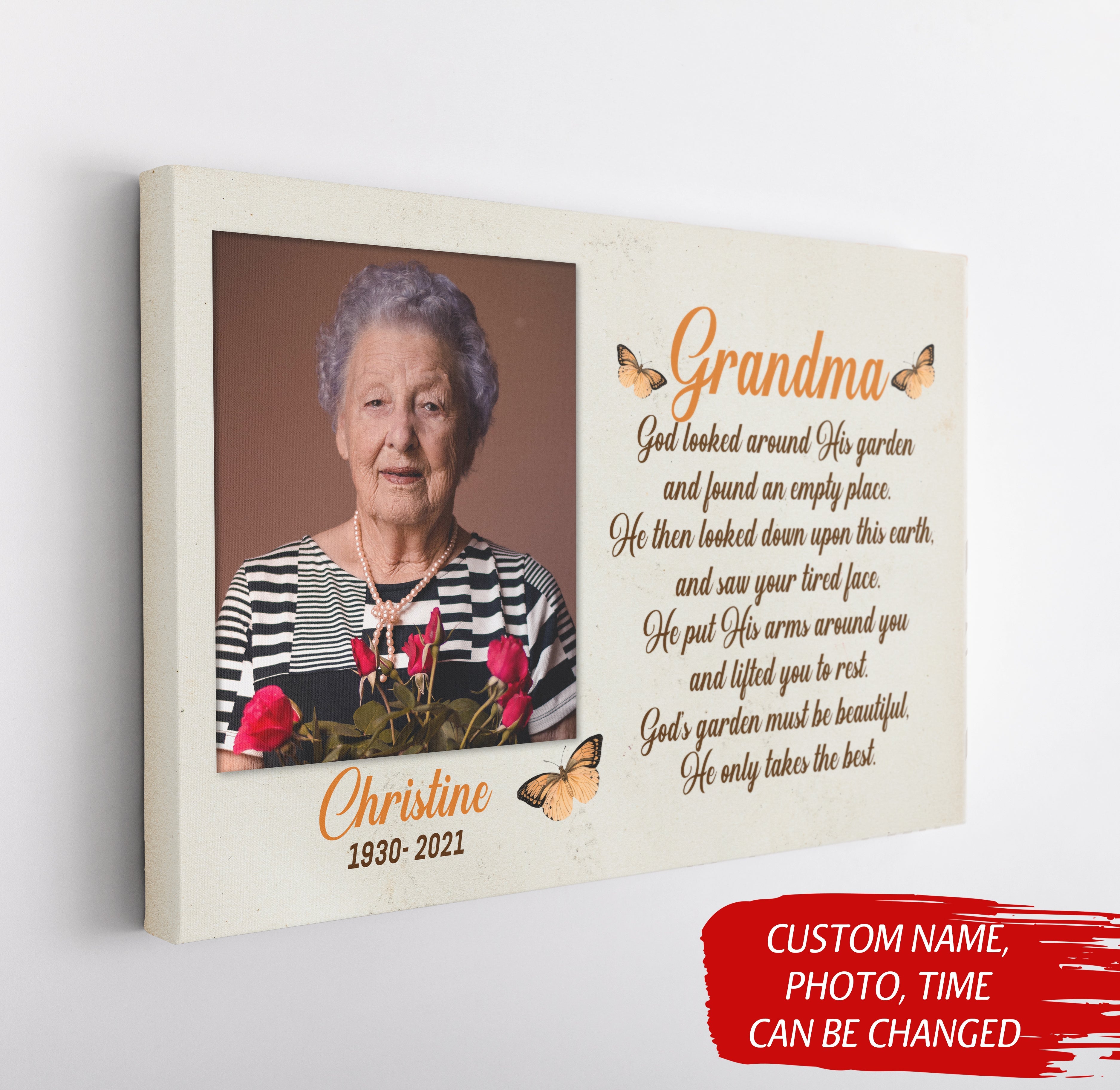 Personalized Memorial Canvas Angel Grandma In Heaven, Memorial Gift For Loss Of Grandmother - Grandma Remembrance Gift