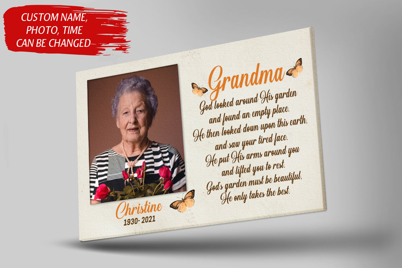 Personalized Memorial Canvas Angel Grandma In Heaven, Memorial Gift For Loss Of Grandmother - Grandma Remembrance Gift