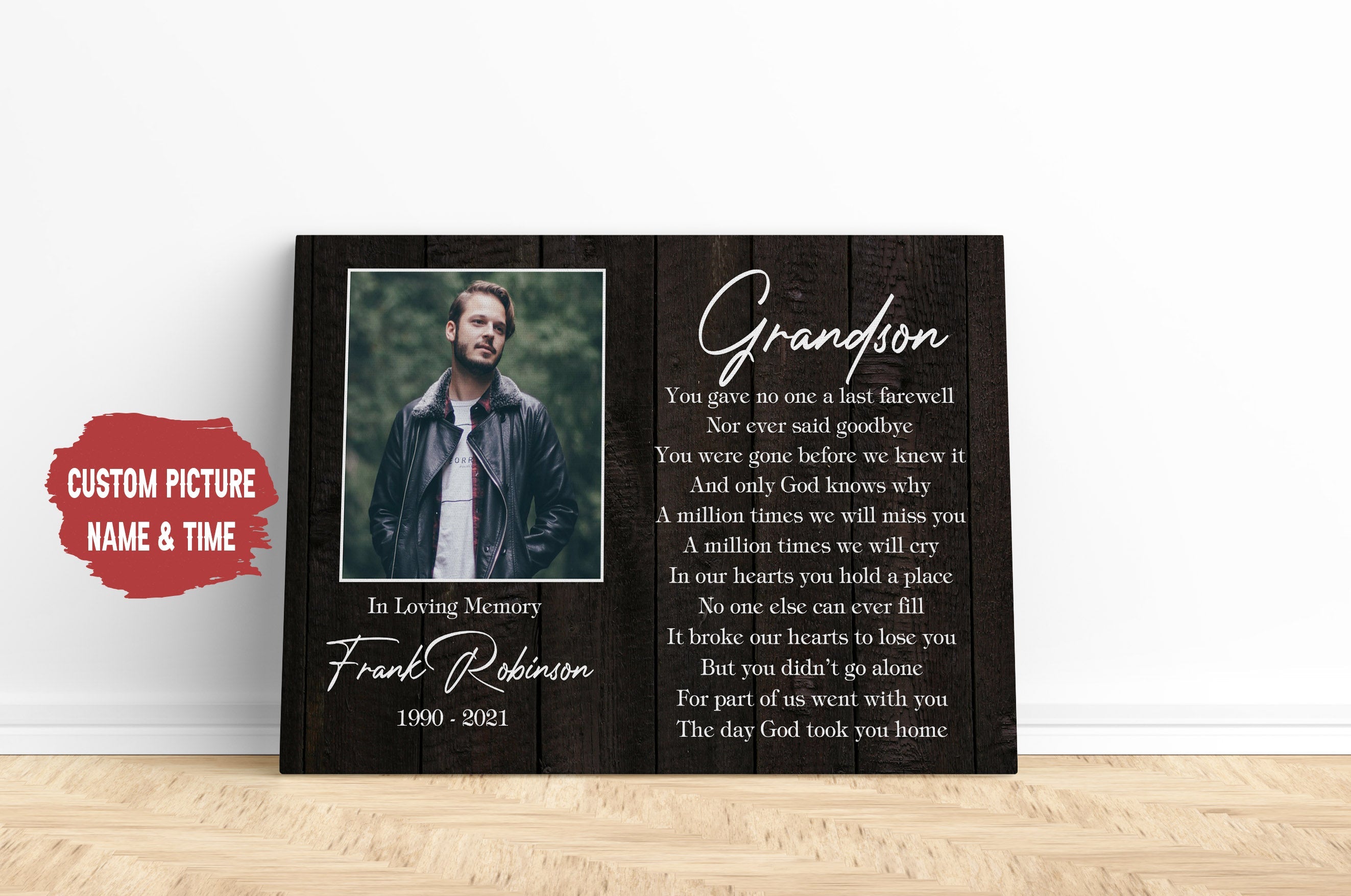 Personalized Memorial Canvas In Memory Of Grandson Memorial Canvas, Memorial Gift For Loss Of Grandson - Grandma Remembrance Gift