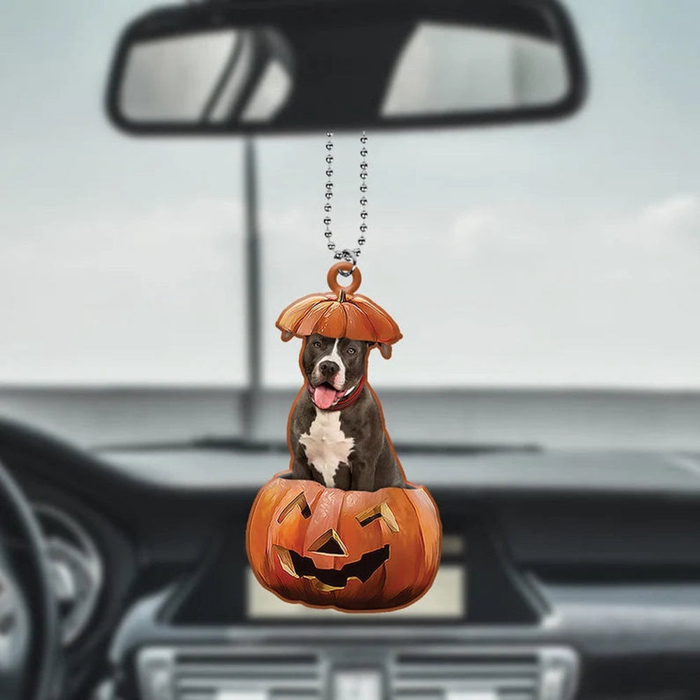Halloween Pit Bull Dog Car Ornament, Pit Bull Dog Halloween Ornament, Witch Pit Bull Dog Ornament, Pit Bull Dog Pumpkin Ornament Gift, Car Ornaments Christmas