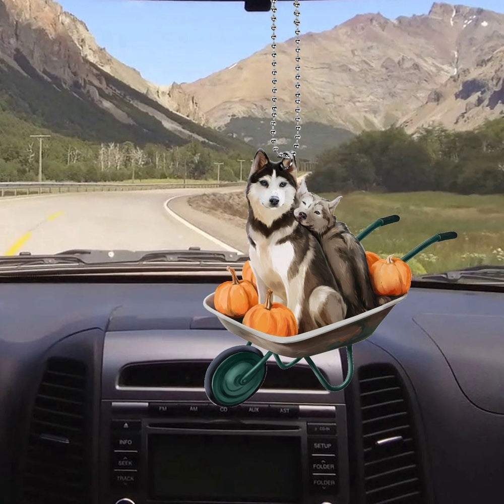 Husky Dog Pumpkin Car Ornament, Husky Dog Happy Harvest Ornament, Husky Dog Fall Car Decorations, Car Ornaments Christmas, Car Decorations