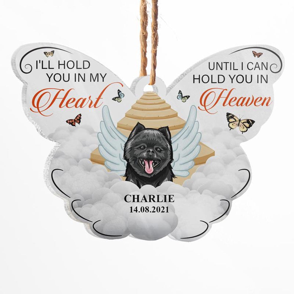 I'Ll Hold You In My Heart Dog Memorial Gift Personalized Custom Butterfly Ornament, Car Ornaments Christmas, Car Decorations