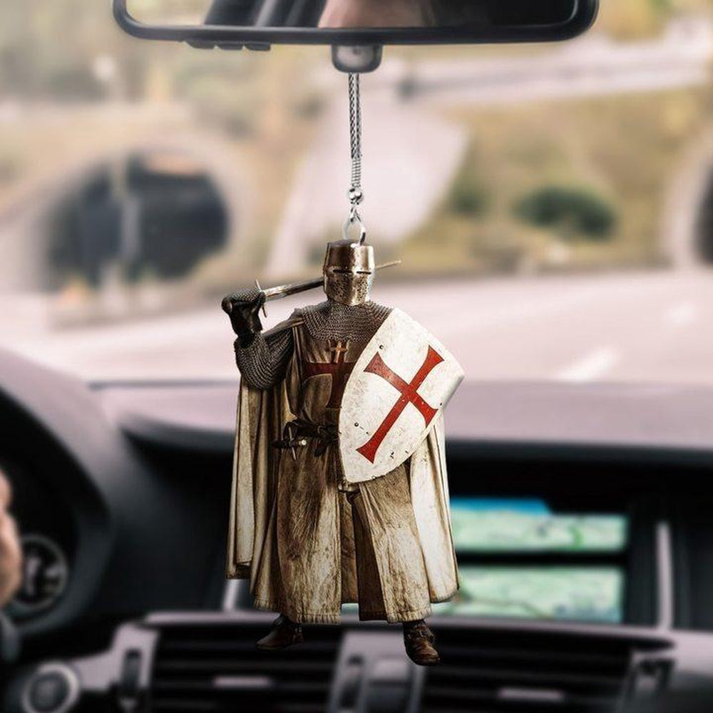 Knight Templar Holding A Sword And Shield Car Hanging Ornament, Car Ornaments Christmas, Car Decorations