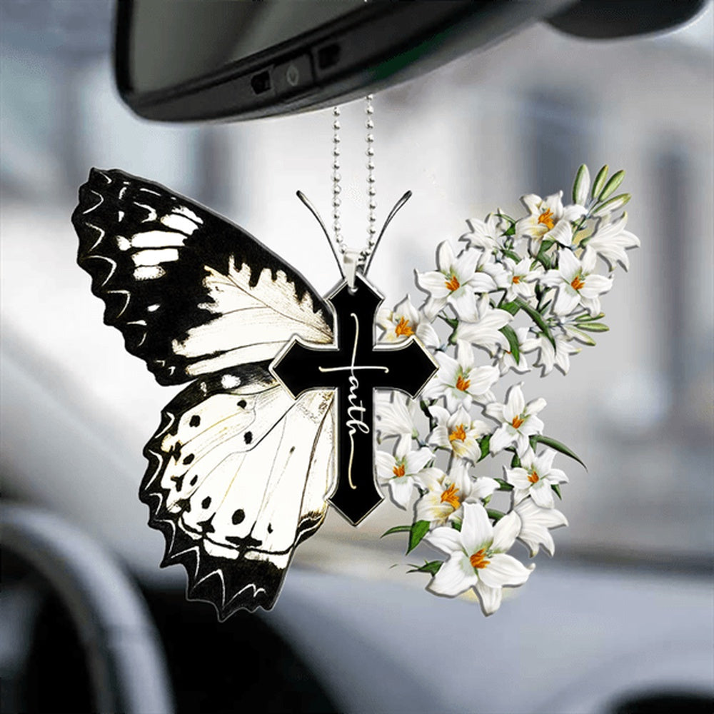 Lily Butterfly Cross Ornament, Car Ornaments Christmas, Car Decorations