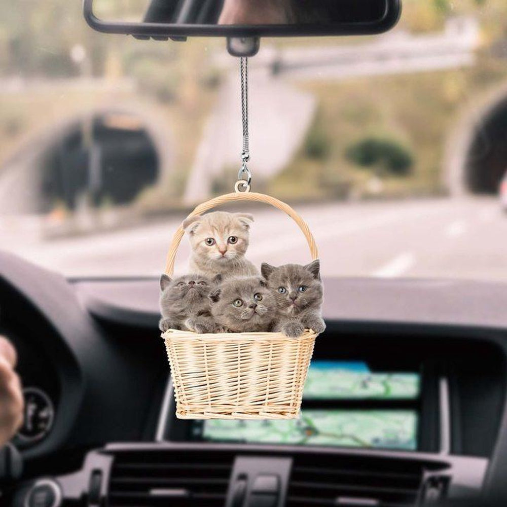 Lovely Cat Kittens In Basket Car Hanging Ornament, Cat Ornament Car Decor