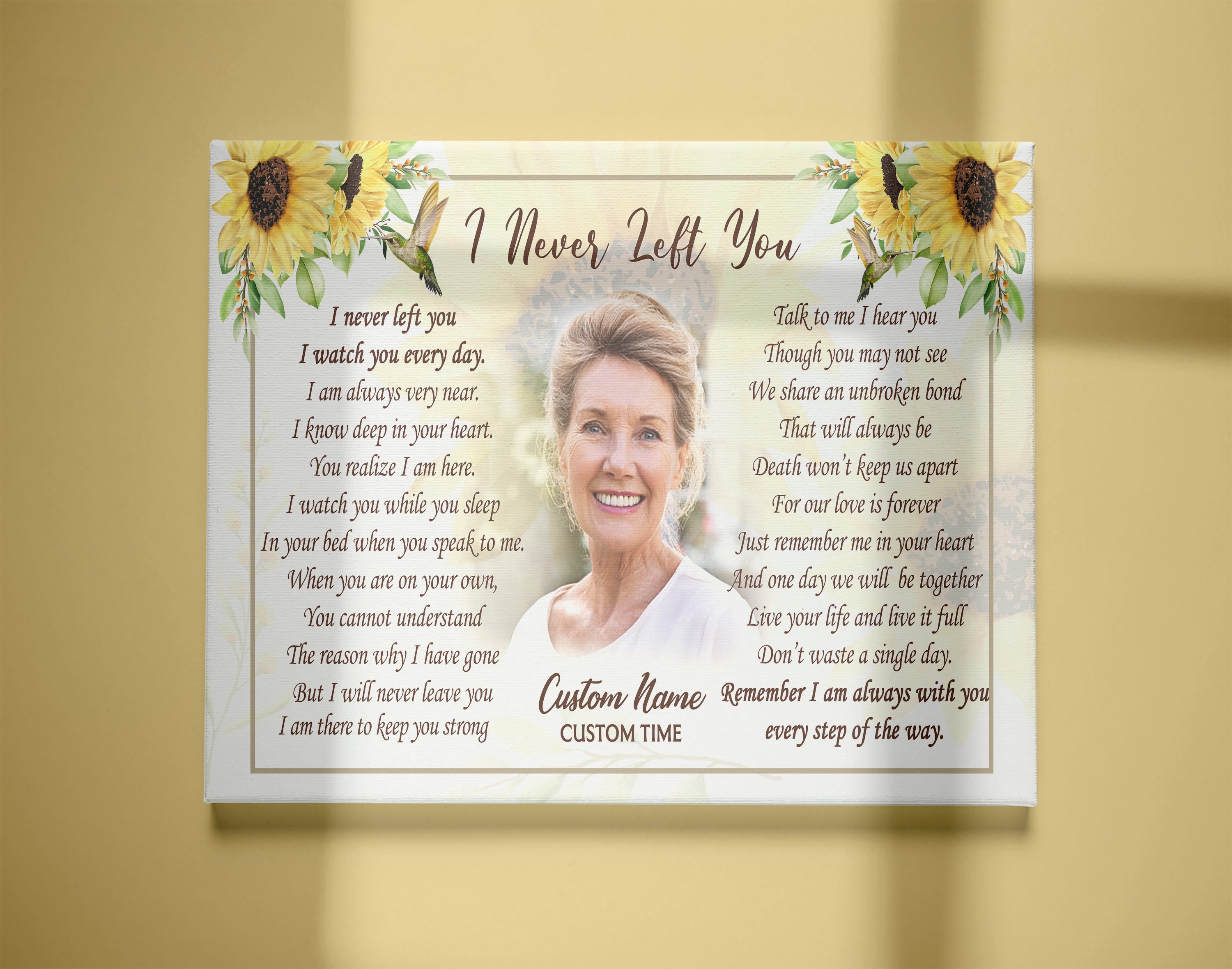 Memorial Canvas I Never Left You Sunflower Canvas Personalized Memorial Gift For Loved One Sympathy Canvas For Loss Of Mother Wife Sister Remembrance Canvas Bereavement Message JC Memorial Canvas - I Never Left You Sunflower Canvas Personalized Memorial Gift For Loved One Sympathy Canvas For Loss Of Mother Wife Sister