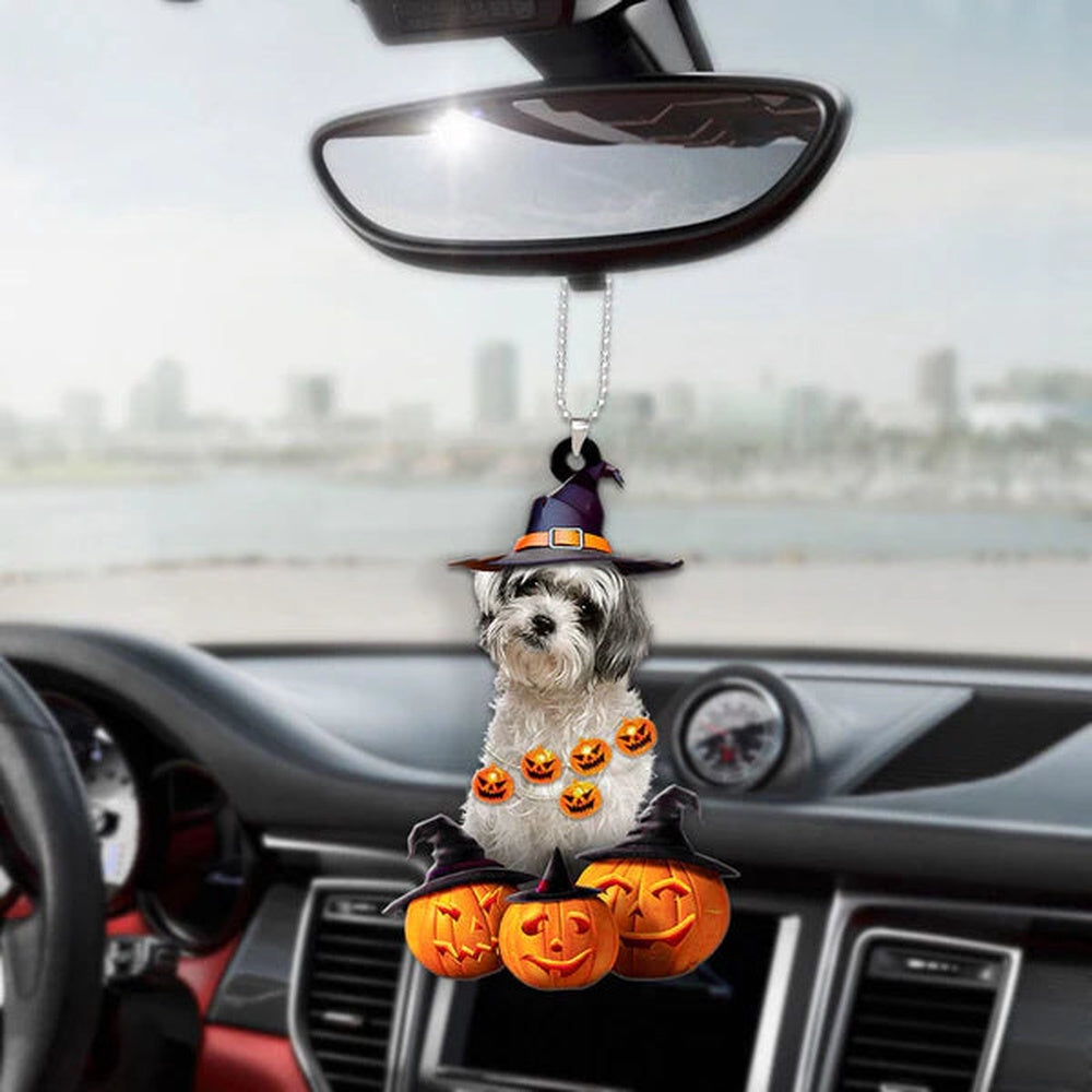 Morkie Halloween Pumpkin Scary Car Ornament, Car Ornaments Christmas, Car Decorations