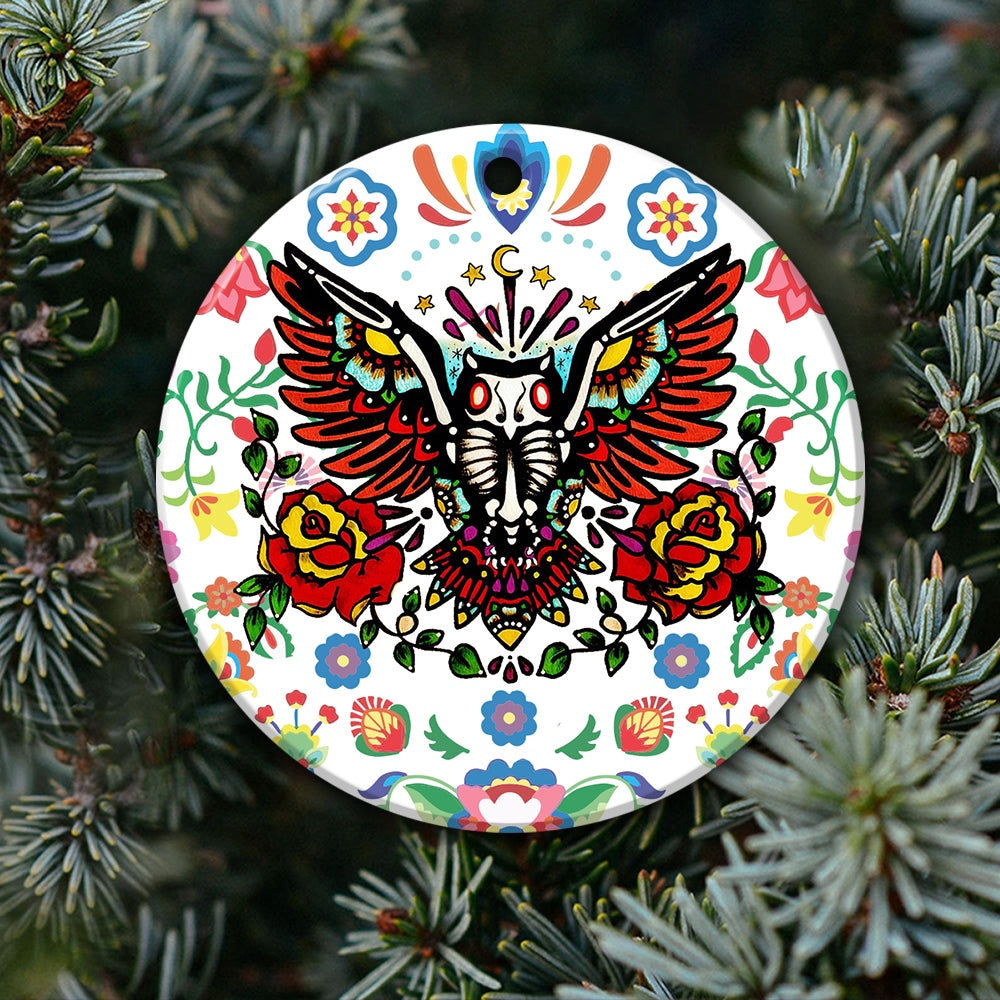 Owl Ornament Day Of The Dead Dia De Los Muertos Art Print Animal Ornament, Car Ornaments Christmas, Car Decorations