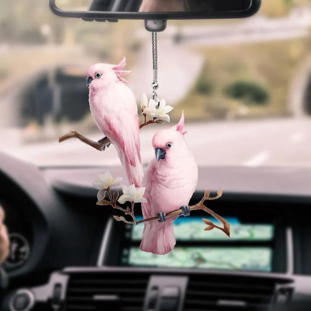 Parrot Car Ornament Cockatoo Parrot Pink Couple Car Hanging Ornament, Car Ornaments Christmas, Car Decorations
